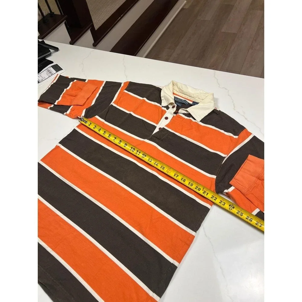 Cactus Rugby Shirt Mens Large Orange Brown Striped Elbow Patch American Fit